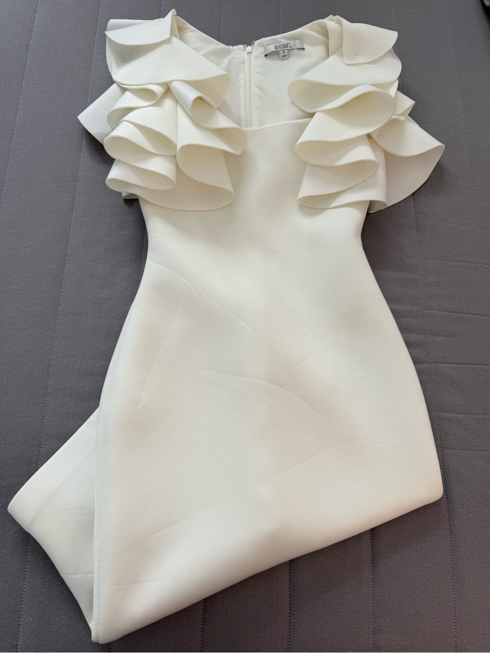 Badgley Mischka Origami Sleeve Sheath Dress white Sz 4